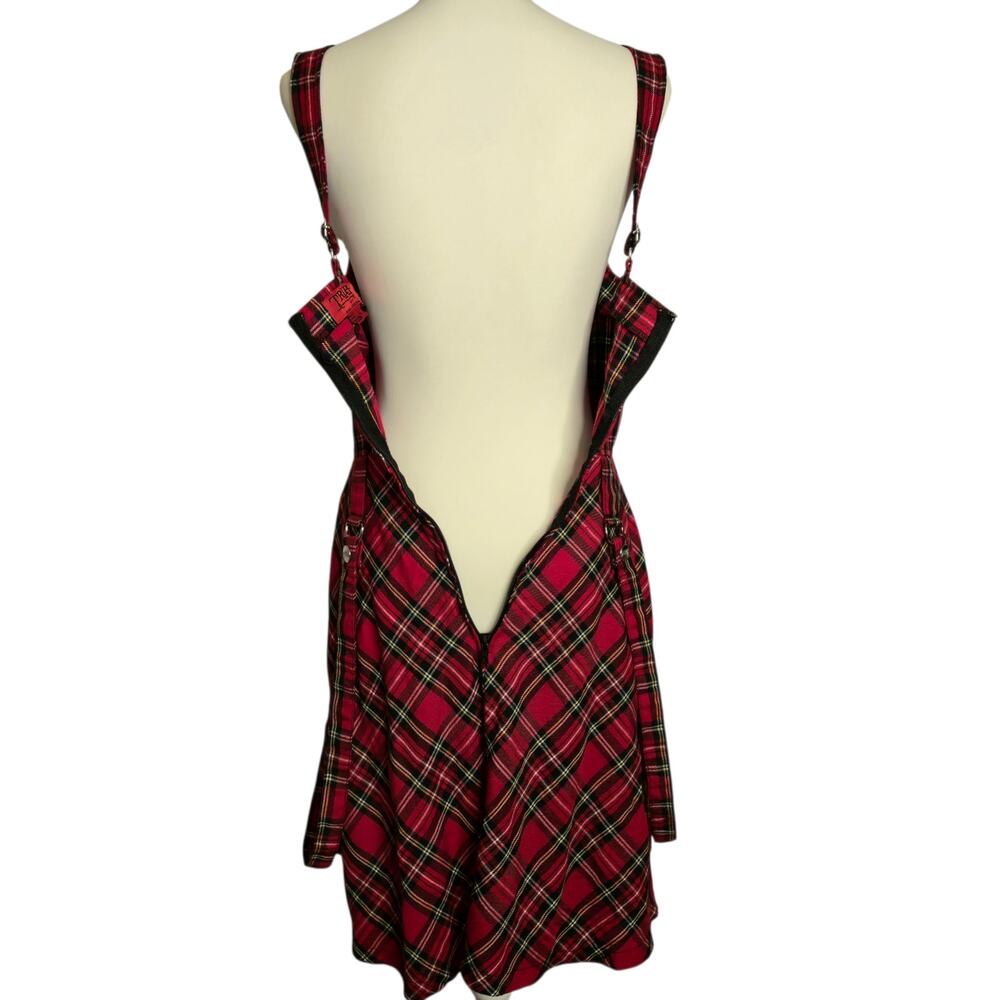 Tripp NYC Red Plaid Suspender Mini Dress M Y2k Punk Rocker Alt Emo Skater Girl - Picture 6 of 9